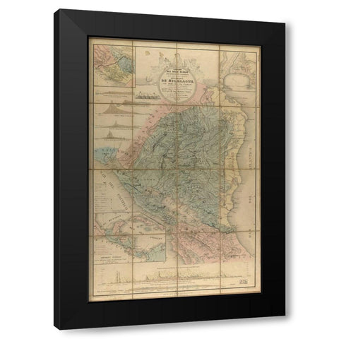 Nicaragua Isthmus Canal 1855 Black Modern Wood Framed Art Print with Double Matting by Vintage Maps