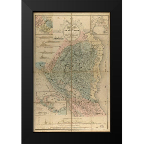 Nicaragua Isthmus Canal 1855 Black Modern Wood Framed Art Print by Vintage Maps