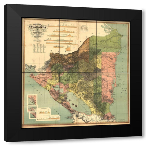 Nicaragua Isthmus Canal 1898 Black Modern Wood Framed Art Print with Double Matting by Vintage Maps
