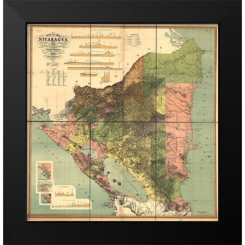 Nicaragua Isthmus Canal 1898 Black Modern Wood Framed Art Print by Vintage Maps