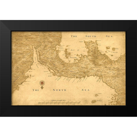 Isthmus of Panama from Cartagena to Nicaragua showing both coasts 1750 Black Modern Wood Framed Art Print by Vintage Maps