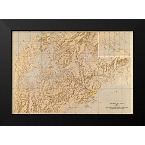 Panama Canal Zone 1947 Black Modern Wood Framed Art Print by Vintage Maps