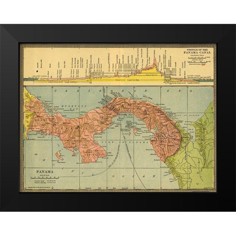 Panama Canal Zone 1904 Black Modern Wood Framed Art Print by Vintage Maps