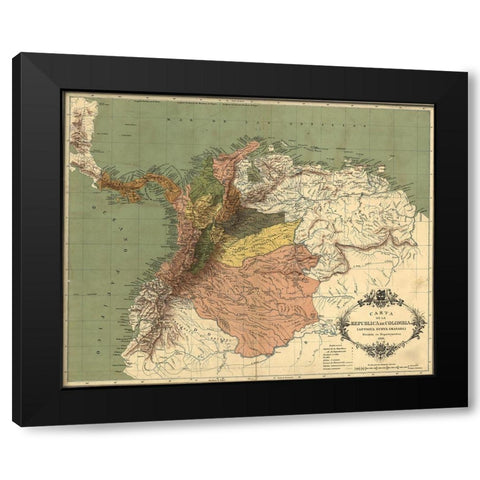 Map of the Republic of Colombia 1886 Black Modern Wood Framed Art Print with Double Matting by Vintage Maps