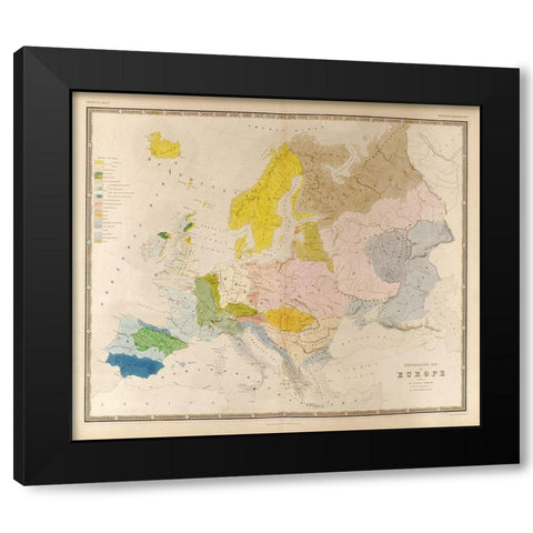 Ethnographic Map of Europe Black Modern Wood Framed Art Print by Vintage Maps