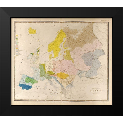Ethnographic Map of Europe Black Modern Wood Framed Art Print by Vintage Maps