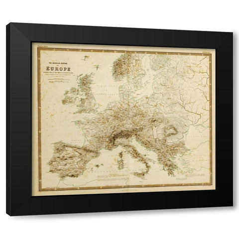 Mountain Systems of Europe Black Modern Wood Framed Art Print with Double Matting by Vintage Maps