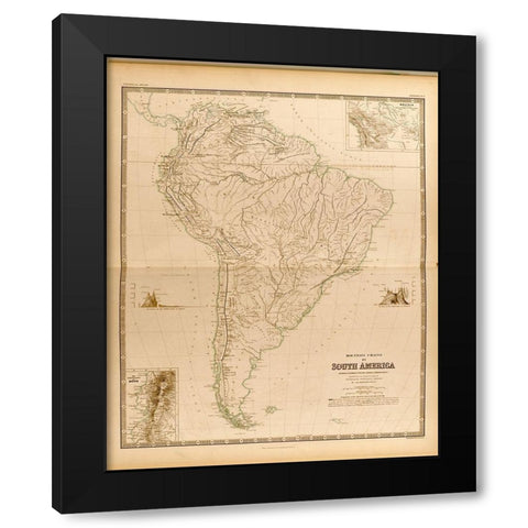 Mountain Systems of South America Black Modern Wood Framed Art Print by Vintage Maps