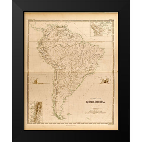 Mountain Systems of South America Black Modern Wood Framed Art Print by Vintage Maps