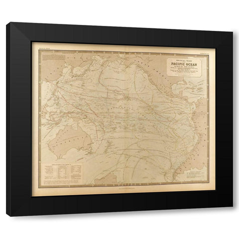 Physical Chart of the Pacific Ocean Black Modern Wood Framed Art Print with Double Matting by Vintage Maps