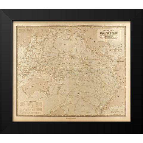 Physical Chart of the Pacific Ocean Black Modern Wood Framed Art Print by Vintage Maps