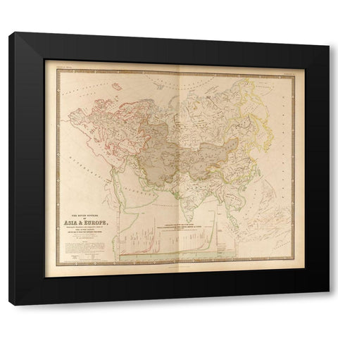 River Systems of Asia and Europe Black Modern Wood Framed Art Print with Double Matting by Vintage Maps