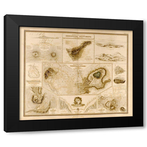 Geologic Phenomenon Volcanoes Black Modern Wood Framed Art Print with Double Matting by Vintage Maps