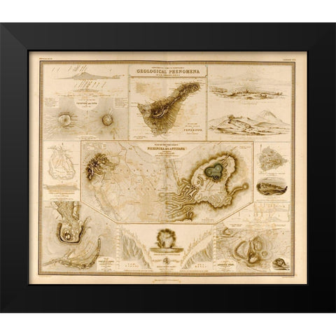 Geologic Phenomenon Volcanoes Black Modern Wood Framed Art Print by Vintage Maps