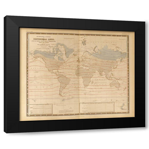 Mean Temperature Across the Globe Isothermal Lines Black Modern Wood Framed Art Print with Double Matting by Vintage Maps