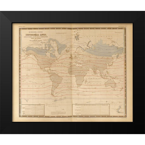 Mean Temperature Across the Globe Isothermal Lines Black Modern Wood Framed Art Print by Vintage Maps