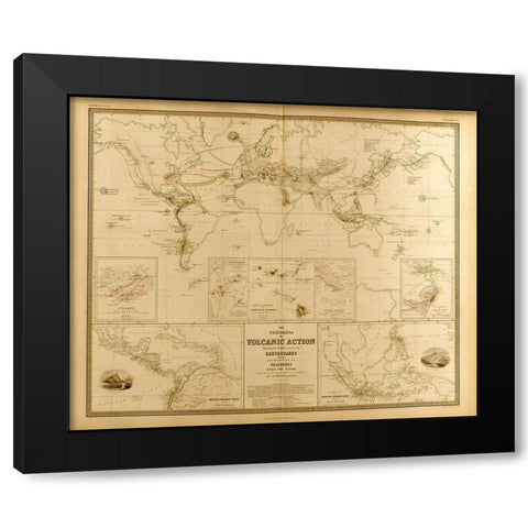 Volcanic Action Across the Globe Black Modern Wood Framed Art Print with Double Matting by Vintage Maps