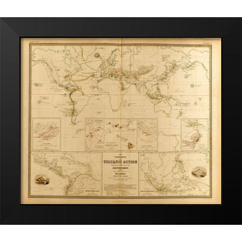 Volcanic Action Across the Globe Black Modern Wood Framed Art Print by Vintage Maps