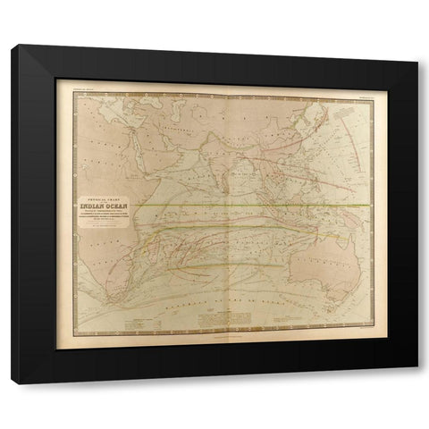 Currents in the Indian Ocean Black Modern Wood Framed Art Print with Double Matting by Vintage Maps