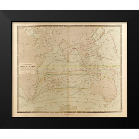 Currents in the Indian Ocean Black Modern Wood Framed Art Print by Vintage Maps
