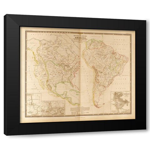 River Systems in the Americas Black Modern Wood Framed Art Print with Double Matting by Vintage Maps