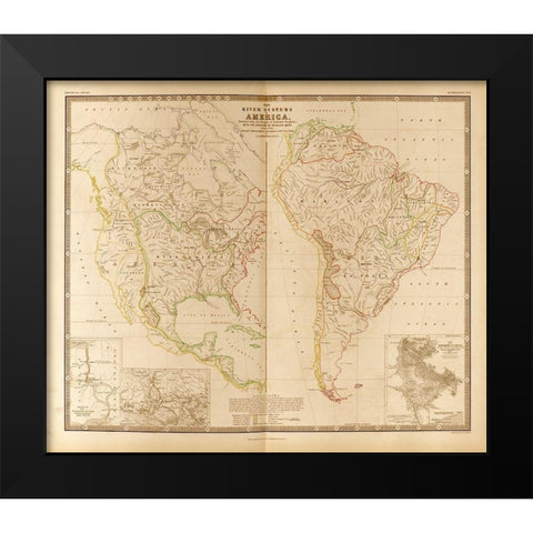 River Systems in the Americas Black Modern Wood Framed Art Print by Vintage Maps