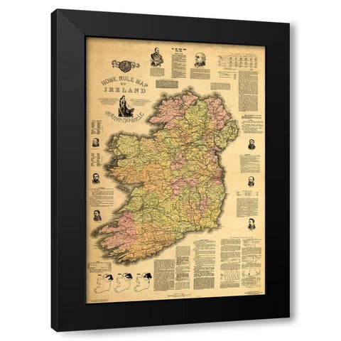 Home Rule Map of Ireland 1893 Black Modern Wood Framed Art Print with Double Matting by Vintage Maps