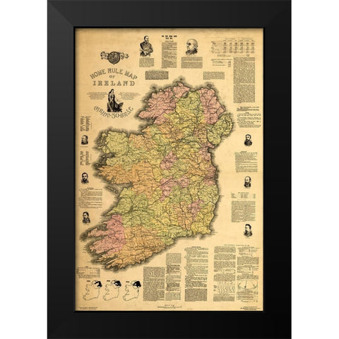 Home Rule Map of Ireland 1893 Black Modern Wood Framed Art Print by Vintage Maps