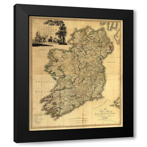 Memoir Map of Ireland 1797 Black Modern Wood Framed Art Print with Double Matting by Vintage Maps