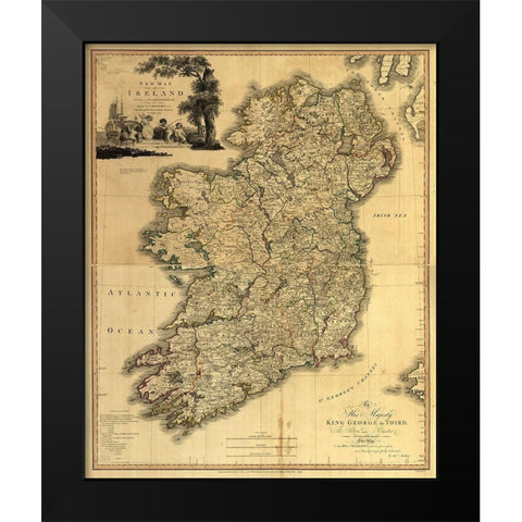 Memoir Map of Ireland 1797 Black Modern Wood Framed Art Print by Vintage Maps