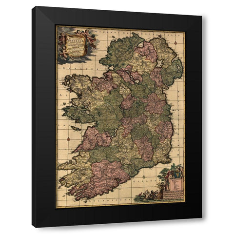 Ireland 1750 Black Modern Wood Framed Art Print with Double Matting by Vintage Maps