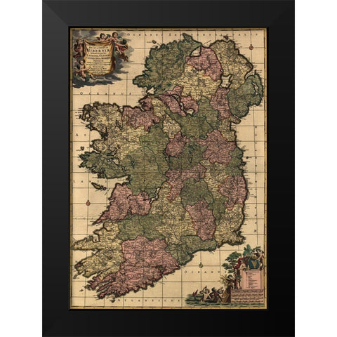 Ireland 1750 Black Modern Wood Framed Art Print by Vintage Maps