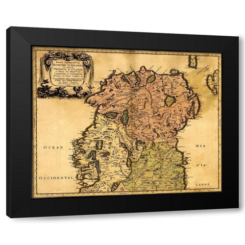 Ireland 1665 Black Modern Wood Framed Art Print with Double Matting by Vintage Maps