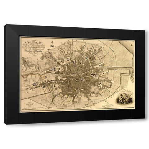 Ireland Dublin 1791 Black Modern Wood Framed Art Print with Double Matting by Vintage Maps