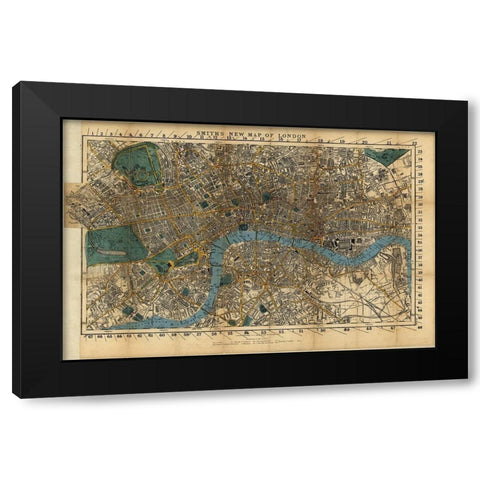 London England 1860 Black Modern Wood Framed Art Print with Double Matting by Vintage Maps