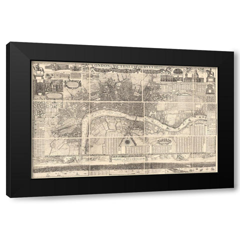 London England 1682 Black Modern Wood Framed Art Print by Vintage Maps