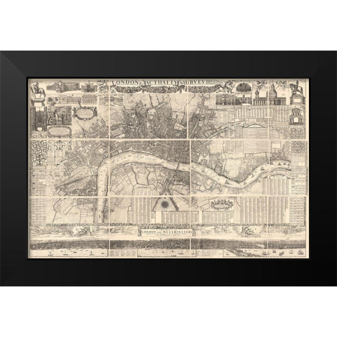 London England 1682 Black Modern Wood Framed Art Print by Vintage Maps