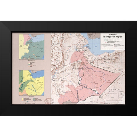 Ethiopia the Ogaden Region Black Modern Wood Framed Art Print by Vintage Maps