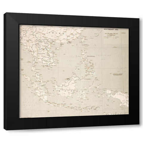 Southeast Asia 1963 Black Modern Wood Framed Art Print with Double Matting by Vintage Maps