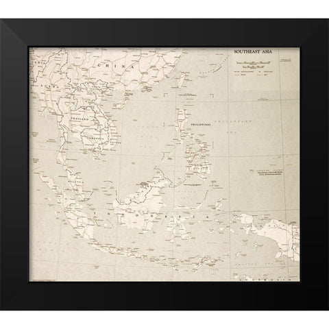 Southeast Asia 1963 Black Modern Wood Framed Art Print by Vintage Maps
