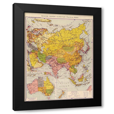 Asia 1934 Black Modern Wood Framed Art Print with Double Matting by Vintage Maps