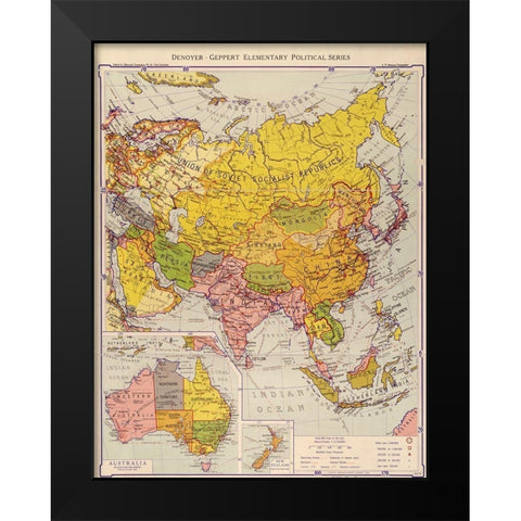 Asia 1934 Black Modern Wood Framed Art Print by Vintage Maps