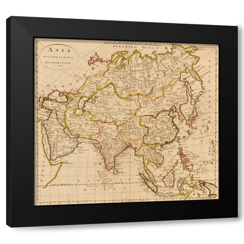 Asia 1814 Black Modern Wood Framed Art Print with Double Matting by Vintage Maps