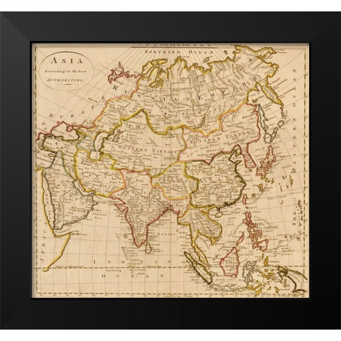 Asia 1814 Black Modern Wood Framed Art Print by Vintage Maps