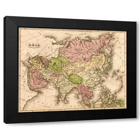 Asia 1835 Black Modern Wood Framed Art Print with Double Matting by Vintage Maps