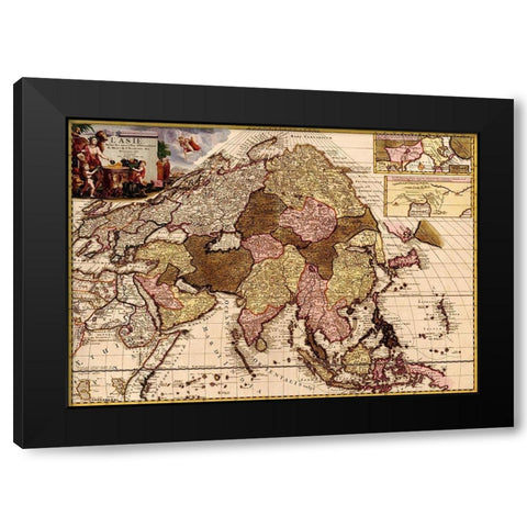 Asia 1680 Black Modern Wood Framed Art Print with Double Matting by Vintage Maps