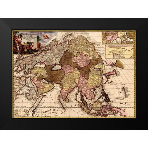 Asia 1680 Black Modern Wood Framed Art Print by Vintage Maps