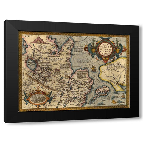Asia 1570 Black Modern Wood Framed Art Print with Double Matting by Vintage Maps