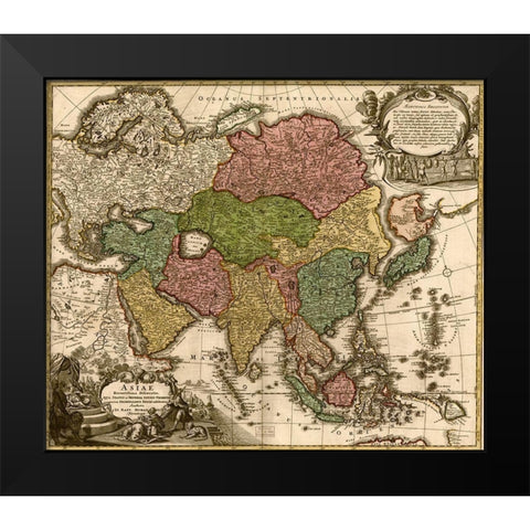Asia 1725 Black Modern Wood Framed Art Print by Vintage Maps