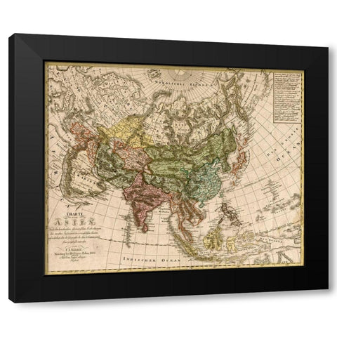Asia 1805 Black Modern Wood Framed Art Print with Double Matting by Vintage Maps